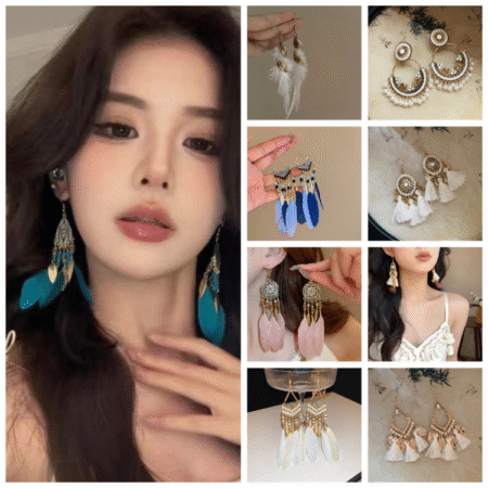 Multiple style links: Bohemian Droplet Feather Seed Bead Tassel Earrings with Minority Ethnic Style Ear Hook, Light Luxury Resort Style Earrings with Temperament.