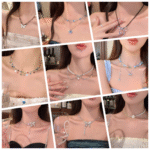 Sweet and cool rhinestone butterfly necklace for women with an ins-style design, a bowknot and pearl collarbone chain, an elegant neck chain.