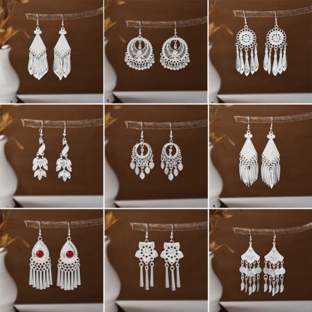 Ethnic style earrings, Bohemian alloy earrings, handmade complex alloy filigree craftsmanship, magnificent pendant earrings