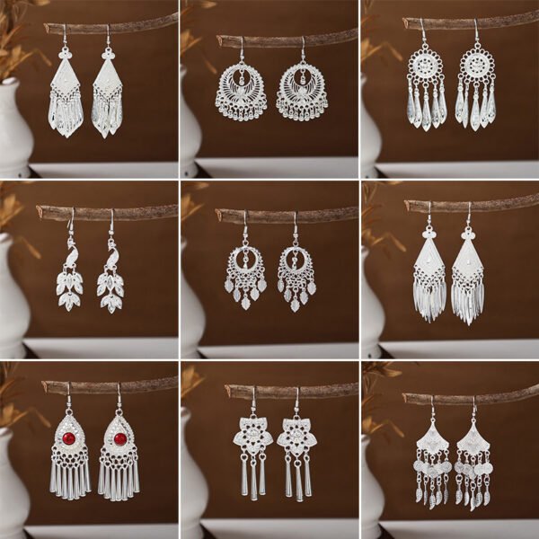 Ethnic style earrings, Bohemian alloy earrings, handmade complex alloy filigree craftsmanship, magnificent pendant earrings