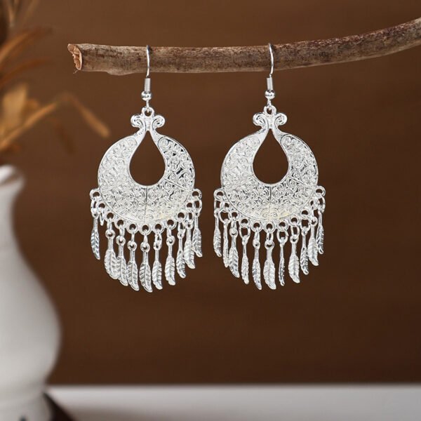 Ethnic style earrings, Bohemian alloy earrings, handmade complex alloy filigree craftsmanship, magnificent pendant earrings