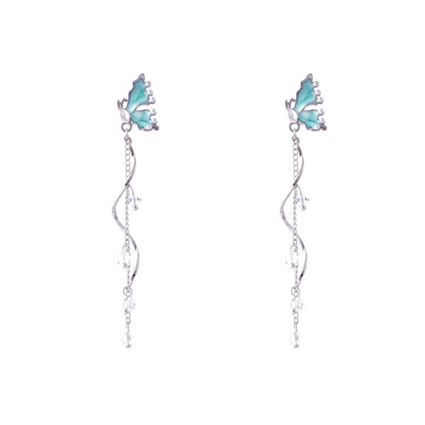Women's stud earrings, light luxury, niche design, high - end feeling. Super - fairy long butterfly tassel earrings and ear ornaments.