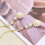 Super-fairy, gentle, forest-style camellia and pearl delicate ear cuffs, long tassel, simple French vintage high-end earrings