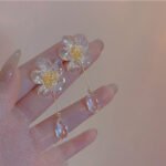 New 2025 high-class French vintage acrylic transparent flower earrings, a luxurious, niche and elegant piece of jewelry.