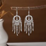 Bohemian Feather Tassel Earrings Ethnic Silver Wing Drops Tribal Moonlight Long Earrings