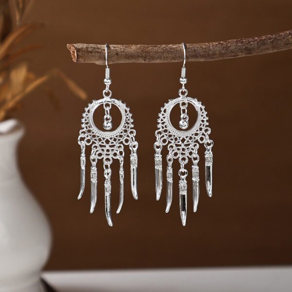 Bohemian Feather Tassel Earrings Ethnic Silver Wing Drops Tribal Moonlight Long Earrings