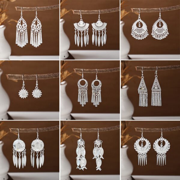 Bohemian Feather Tassel Earrings Ethnic Silver Wing Drops Tribal Moonlight Long Earrings