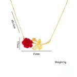 Cross-border French romantic red rose titanium steel necklace for women. A wine-red and elegant necklace with a flower pendant slightly inlaid with zircon, suitable as a collarbone chain.