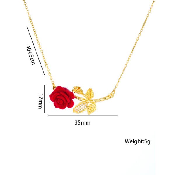 Cross-border French romantic red rose titanium steel necklace for women. A wine-red and elegant necklace with a flower pendant slightly inlaid with zircon, suitable as a collarbone chain.