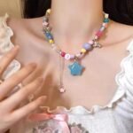 Candy meteor ~ Colorful beaded star necklace for women, a niche and stylish internet-famous accessory, a sweet and cool choker for trendy girls.