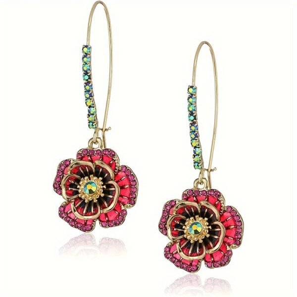 New European and American classic five-color flower diamond-encrusted ethnic-style earrings. Trendy street-style fashionable and personalized earrings.