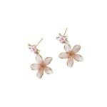 Graduated crystal pink flower earrings, new style in 2025, high - end women's fashionable jewelry
