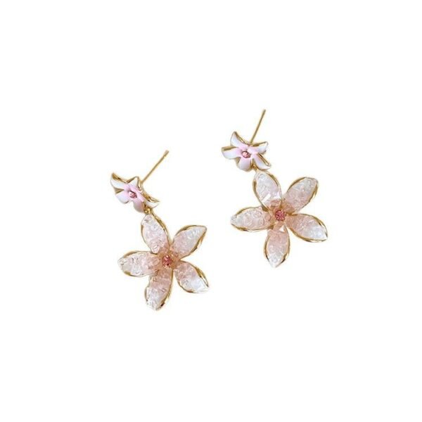 Graduated crystal pink flower earrings, new style in 2025, high - end women's fashionable jewelry