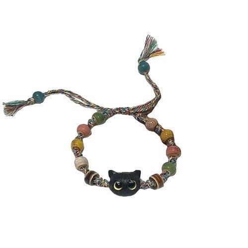 Cartoon and childlike big-eyed cat ceramic beaded bracelet with a niche design sense, a trendy and high-class bracelet for girlfriends.