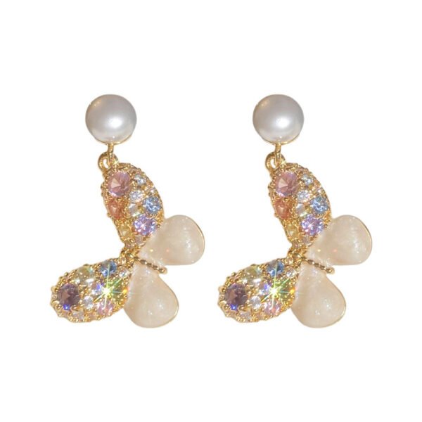 Women's Colorful Rhinestone Butterfly Pearl Stud Earrings, Luxury and High - end, Elegant and Grand, 2025 New - style and Niche Earrings