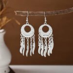 Bohemian Feather Tassel Earrings Ethnic Silver Wing Drops Tribal Moonlight Long Earrings