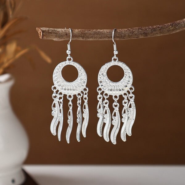 Bohemian Feather Tassel Earrings Ethnic Silver Wing Drops Tribal Moonlight Long Earrings