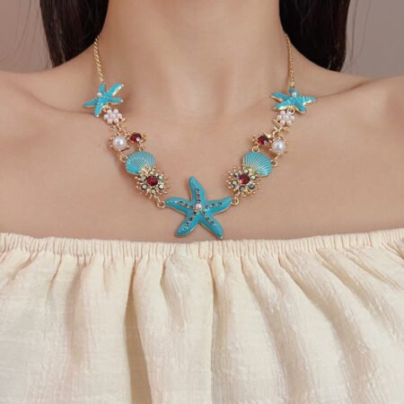 New summer casual Bohemian-style beach starfish, shell and coral bracelets and necklaces, collarbone necklaces