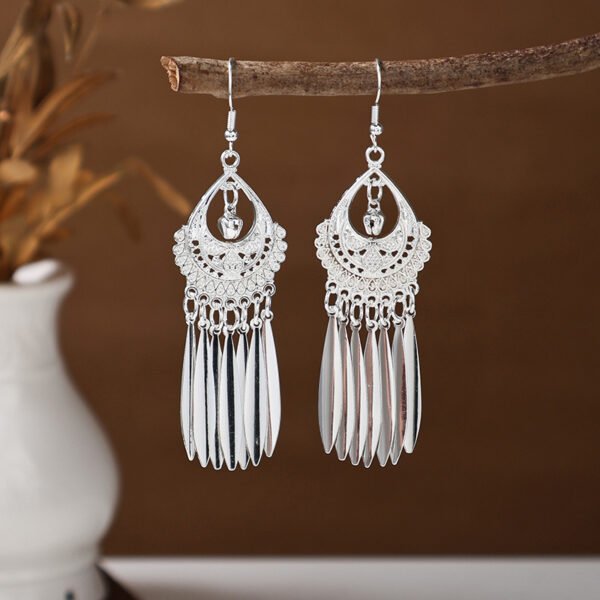 Bohemian Feather Tassel Earrings Ethnic Silver Wing Drops Tribal Moonlight Long Earrings