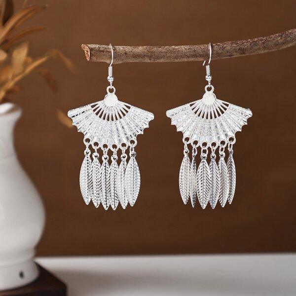 Bohemian Feather Tassel Earrings Ethnic Silver Wing Drops Tribal Moonlight Long Earrings