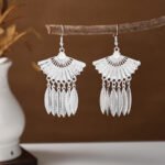 Bohemian Feather Tassel Earrings Ethnic Silver Wing Drops Tribal Moonlight Long Earrings