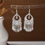 Bohemian Feather Tassel Earrings Ethnic Silver Wing Drops Tribal Moonlight Long Earrings
