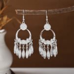 Bohemian Feather Tassel Earrings Ethnic Silver Wing Drops Tribal Moonlight Long Earrings