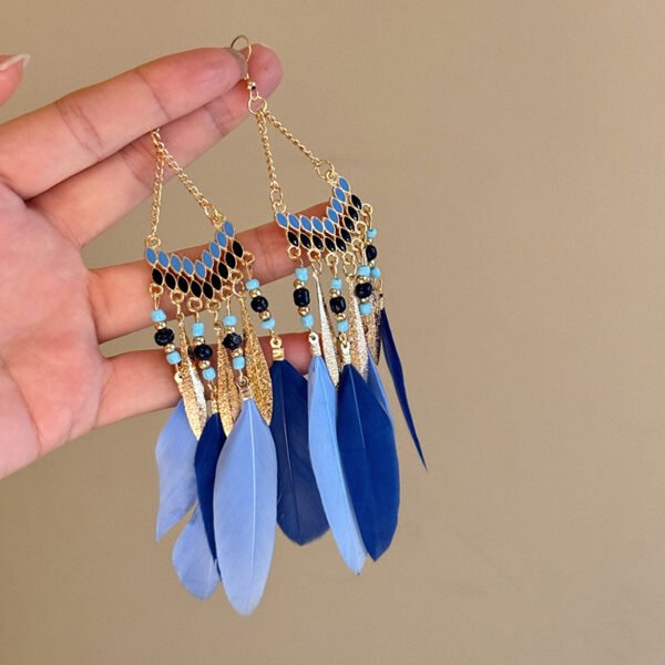 Multiple style links: Bohemian Droplet Feather Seed Bead Tassel Earrings with Minority Ethnic Style Ear Hook, Light Luxury Resort Style Earrings with Temperament.