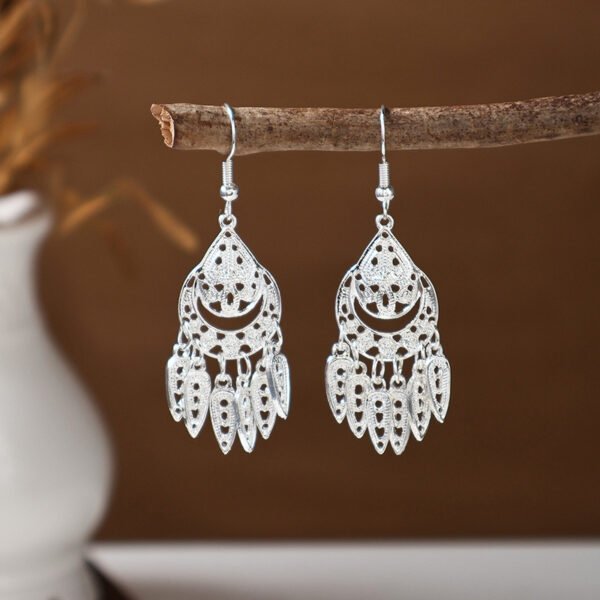 Bohemian Feather Tassel Earrings Ethnic Silver Wing Drops Tribal Moonlight Long Earrings