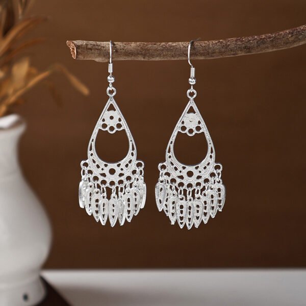 Bohemian Feather Tassel Earrings Ethnic Silver Wing Drops Tribal Moonlight Long Earrings