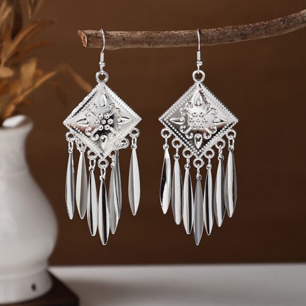 Bohemian Feather Tassel Earrings Ethnic Silver Wing Drops Tribal Moonlight Long Earrings