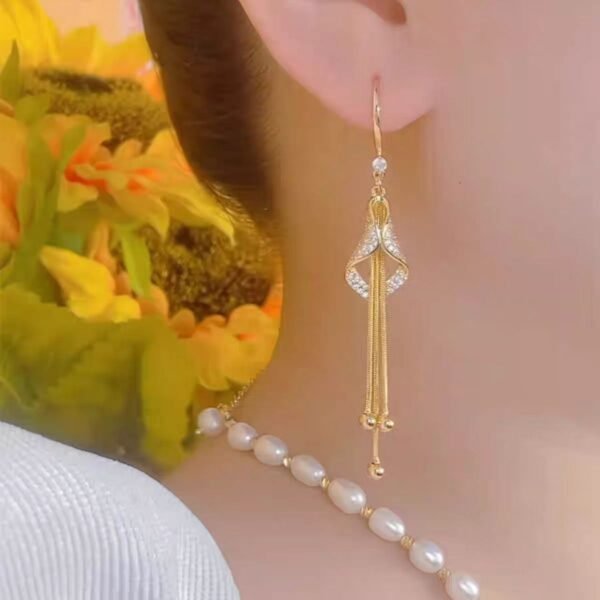 Women's fashionable geometric diamond long tassel earrings in a Korean style with a refined temperament, versatile and studded with diamonds, a luxurious and light - weighted earring that makes the face look slimmer.Women's fashionable geometric diamond long tassel earrings in a Korean style with a refined temperament, versatile and studded with diamonds, a luxurious and light - weighted earring that makes the face look slimmer.