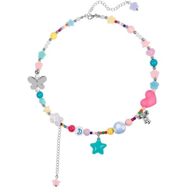 Candy meteor ~ Colorful beaded star necklace for women, a niche and stylish internet-famous accessory, a sweet and cool choker for trendy girls.