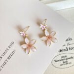 Graduated crystal pink flower earrings, new style in 2025, high - end women's fashionable jewelry