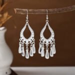 Ethnic style earrings, Bohemian alloy earrings, handmade complex alloy filigree craftsmanship, magnificent pendant earrings