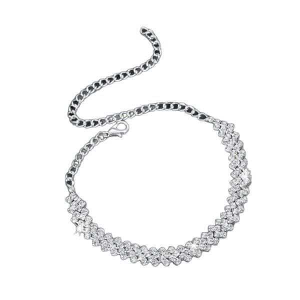 Women's simple and fashionable gold and silver personalized shiny diamond-encrusted rhombus beach anklets, versatile foot accessories