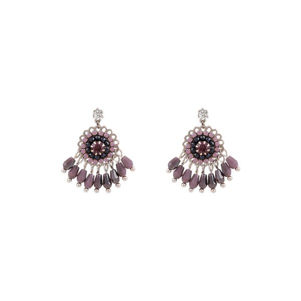New popular purple synthetic crystal tassel stud earrings in the 2025 style, featuring a unique ethnic and vintage design with a niche aesthetic.