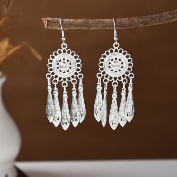 Ethnic style earrings, Bohemian alloy earrings, handmade complex alloy filigree craftsmanship, magnificent pendant earrings