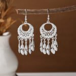 Bohemian Feather Tassel Earrings Ethnic Silver Wing Drops Tribal Moonlight Long Earrings