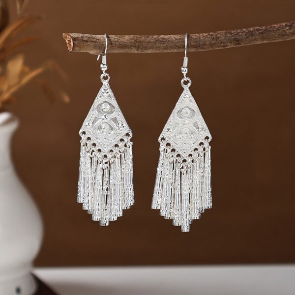 Ethnic style earrings, Bohemian alloy earrings, handmade complex alloy filigree craftsmanship, magnificent pendant earrings