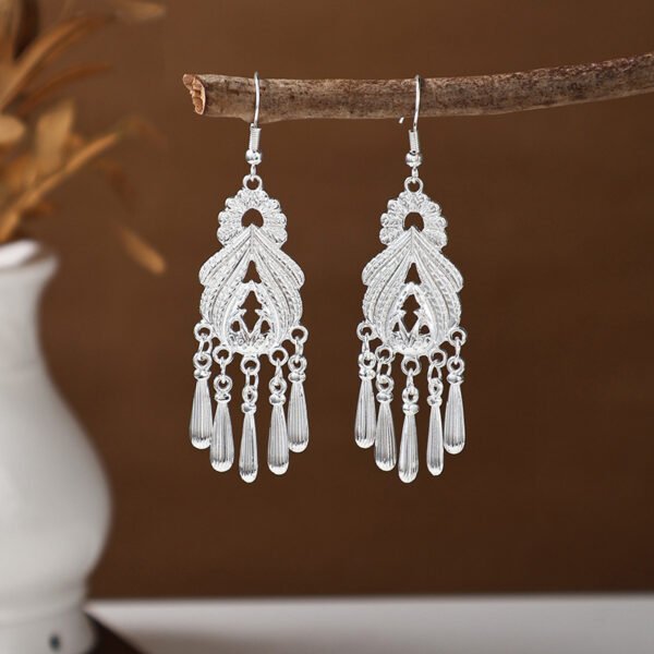 Bohemian Feather Tassel Earrings Ethnic Silver Wing Drops Tribal Moonlight Long Earrings
