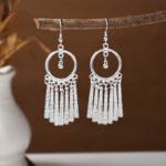 Bohemian Feather Tassel Earrings Ethnic Silver Wing Drops Tribal Moonlight Long Earrings