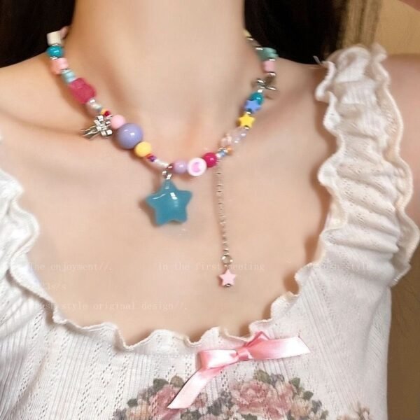 Candy meteor ~ Colorful beaded star necklace for women, a niche and stylish internet-famous accessory, a sweet and cool choker for trendy girls.