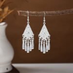 Bohemian Feather Tassel Earrings Ethnic Silver Wing Drops Tribal Moonlight Long Earrings