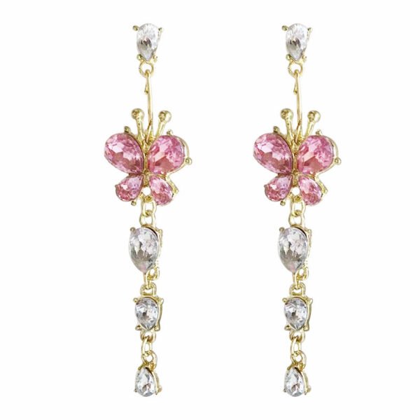 Sweet and delicate zircon inlaid diamond butterfly tassel romantic earrings, ear clips, studs, and eardrops.