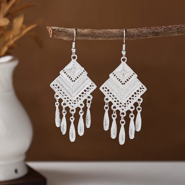 Bohemian Feather Tassel Earrings Ethnic Silver Wing Drops Tribal Moonlight Long Earrings