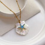 Vacation-style natural shell, beach starfish necklace with a summer charm, conch pendant, stainless steel, personalized collarbone necklace for women
