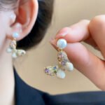 Women's Colorful Rhinestone Butterfly Pearl Stud Earrings, Luxury and High - end, Elegant and Grand, 2025 New - style and Niche Earrings