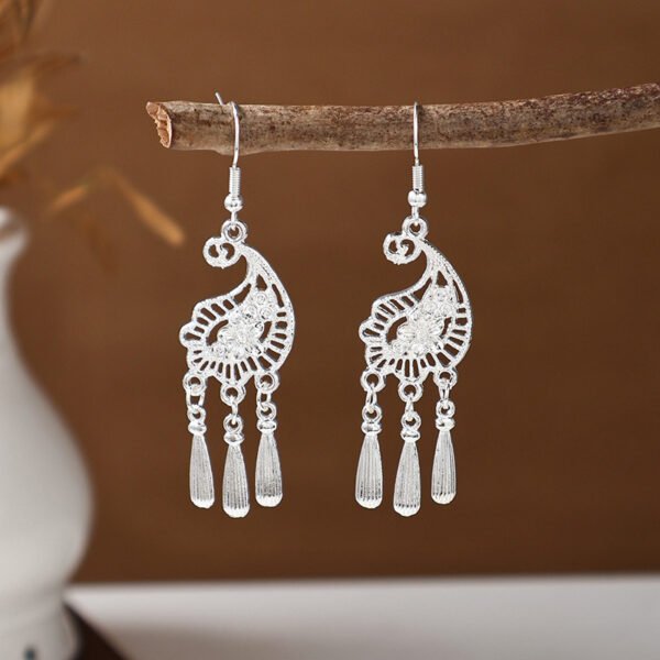 Bohemian Feather Tassel Earrings Ethnic Silver Wing Drops Tribal Moonlight Long Earrings