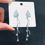 Women's stud earrings, light luxury, niche design, high - end feeling. Super - fairy long butterfly tassel earrings and ear ornaments.
